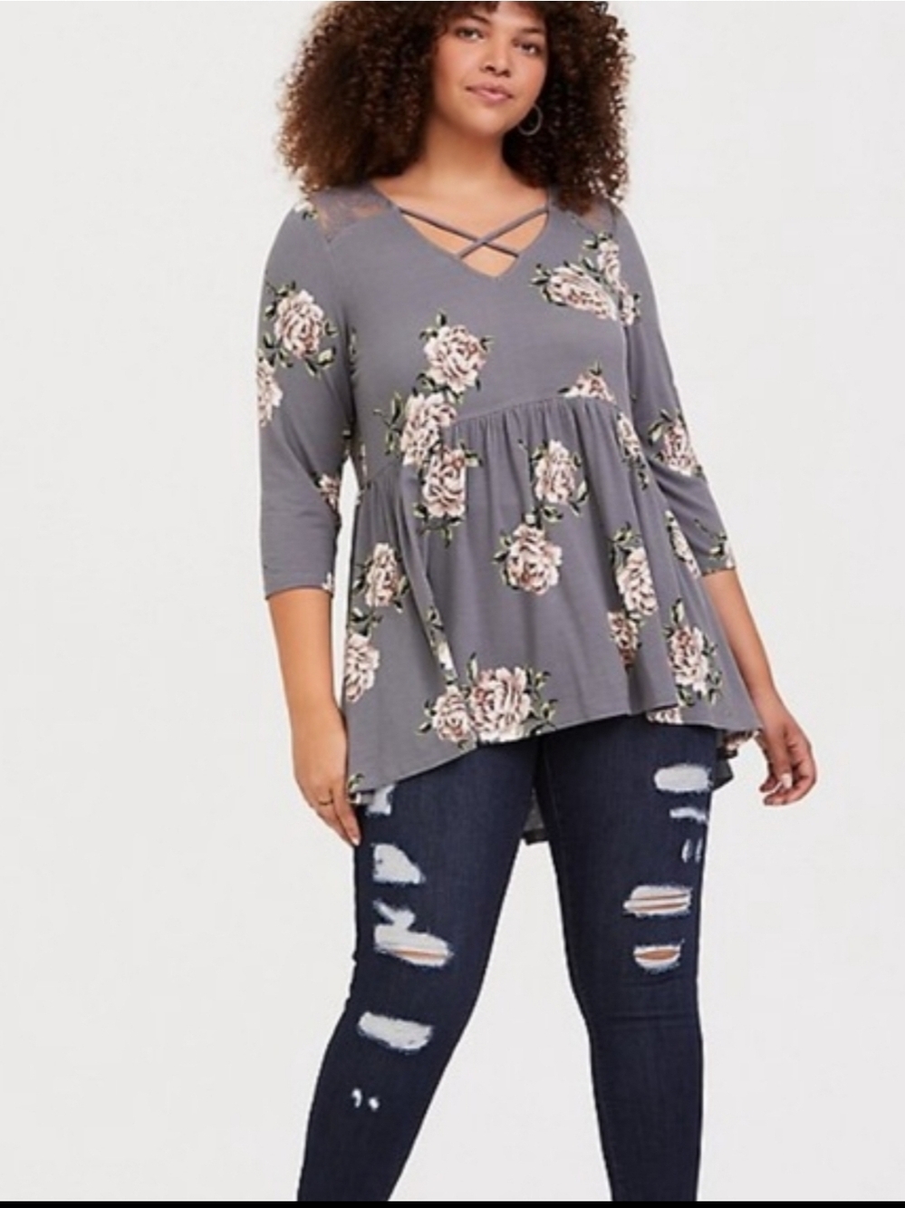 Torrid | Super Soft Floral Babydoll Top | Size 1